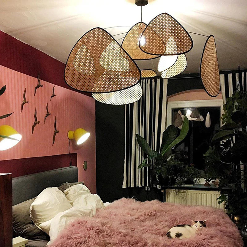 Afralia™ Rattan LED Chandelier Pendant Light for Living, Dining, Bedroom Decor