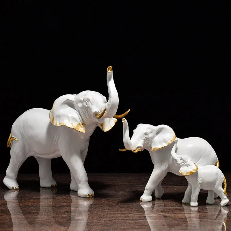 Afralia™ Elephant Resin Figurine: Interior Lucky Ornament for Home Decor