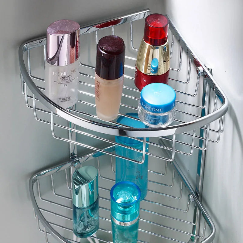 Afralia™ Stainless Steel Corner Bathroom Shelf Shower Caddy Rack - Chrome Finish