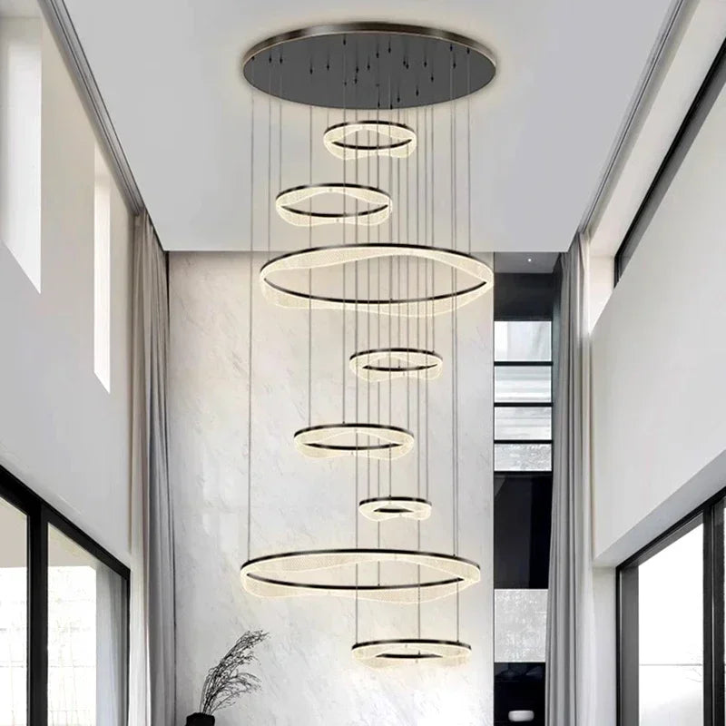 Afralia™ Modern LED Ring Stairs Pendant Chandeliers for Living & Dining Room Lighting