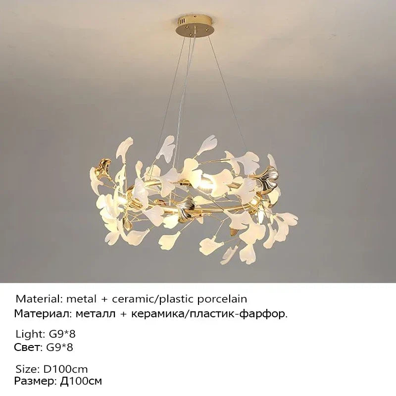 Afralia™ Ginkgo Leaf Chandelier Ceramic Acrylic Pendant Lamp for Living Dining Bedroom