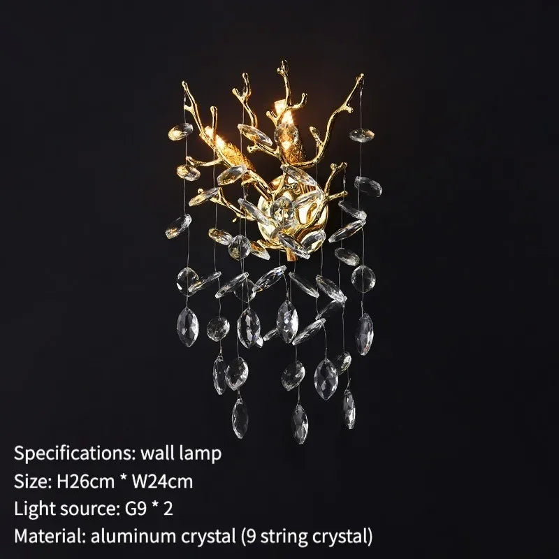 Afralia™ Luxury Gold Wall Sconce Crystal Decor LED Wall Light