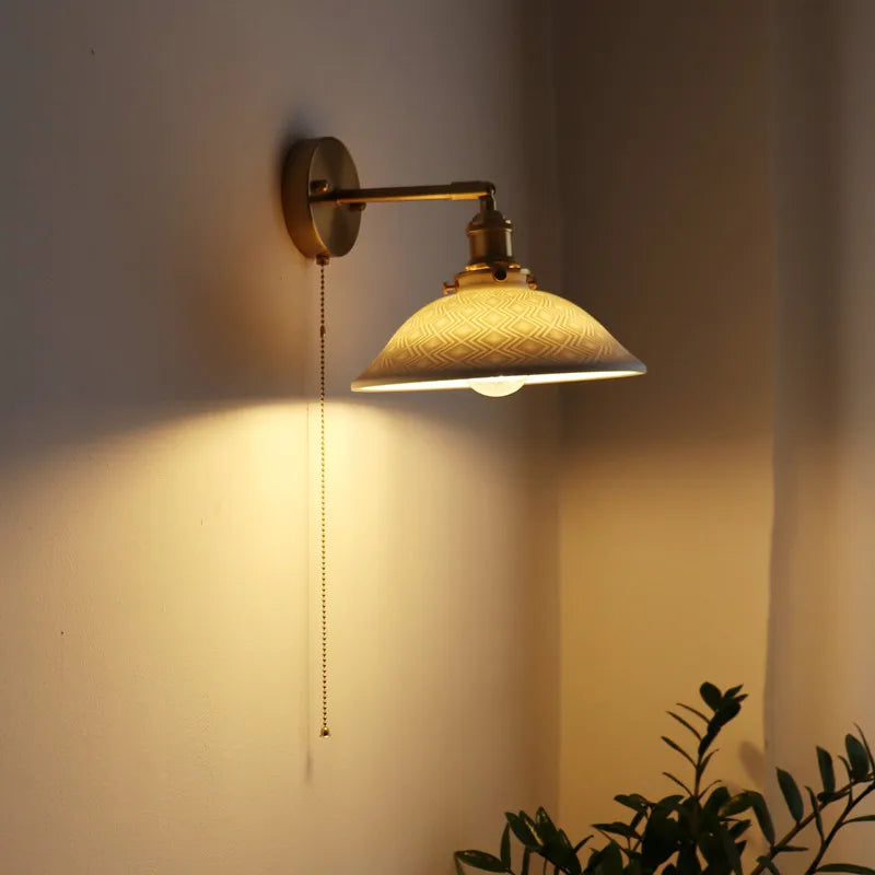 Afralia™ Ceramic Copper LED Wall Lamp for Bedroom Bedside Mirror Light