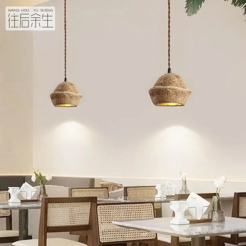 Afralia™ Fruit Shell Bedside Pendant Light, Retro Wabi Sabi Style for Homestay & Bar Counter