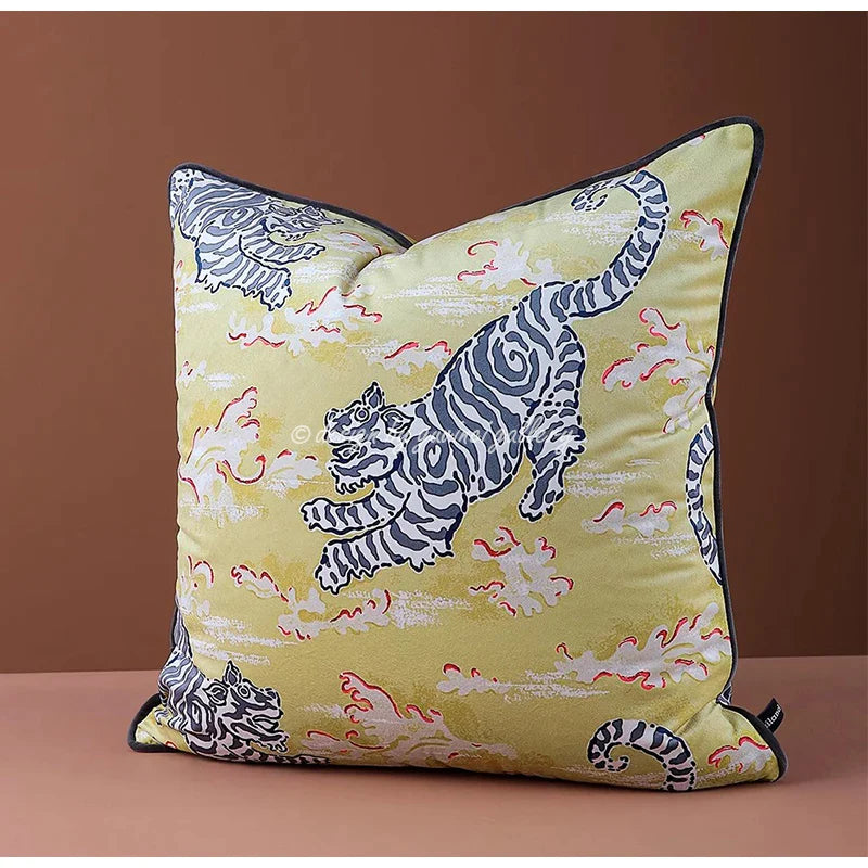 Afralia™ Luxury Velvet Panthera & Sago Tree Decor Pillow Case