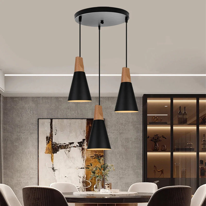 Afralia™ Nordic Bar Wood Pendant Lights Modern Aluminum Lampshade for Home Lighting