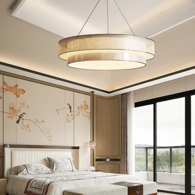 Afralia™ Modern LED Fabric Pendant Chandelier for Villa Bedroom Kitchen Living Room