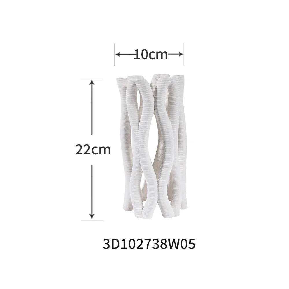 Afralia™ Geometric Ceramic Hollow Vases Spiral Pipe Floral Arrangement Home Decor Figurines