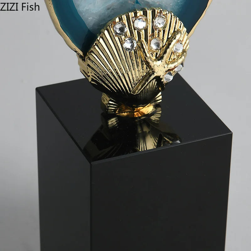 Blue Agate Stone Crystal Base Sculpture for Modern Aesthetic Decor by Afralia™
