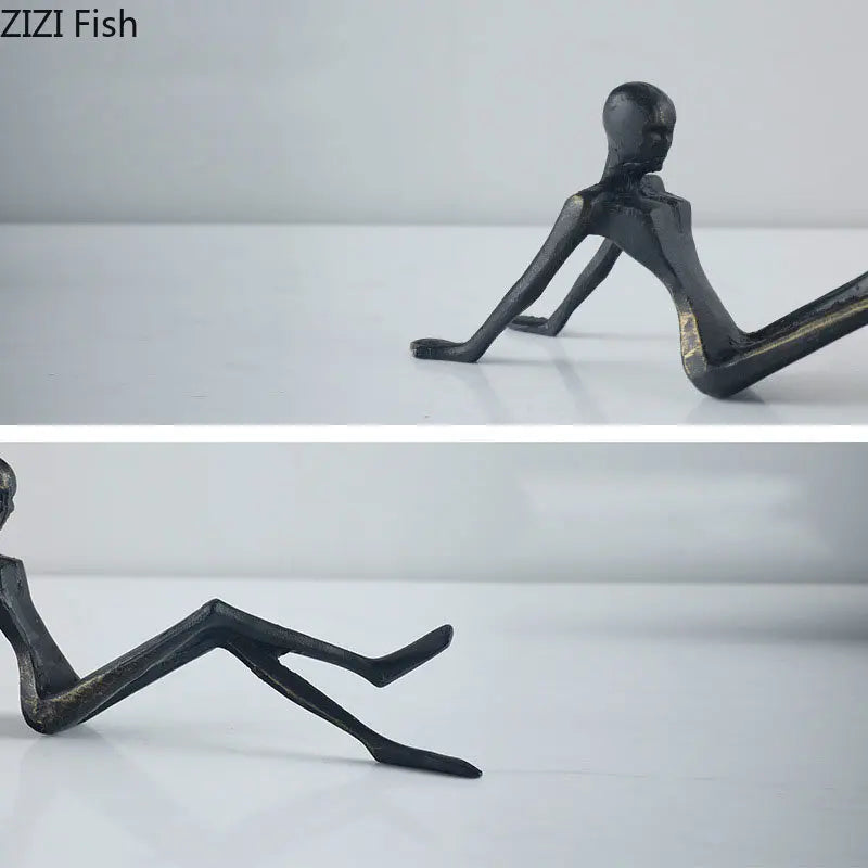 Afralia™ Seated Figures Cast Iron Sculpture for Room Decor - Abstract Metal Ornaments
