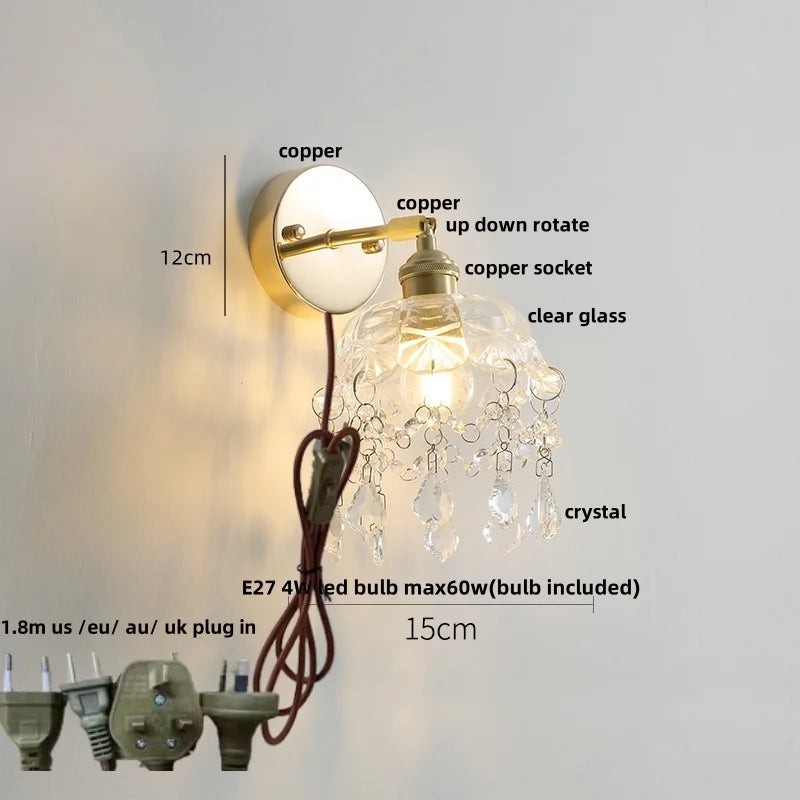 Afralia™ Rotatable LED Wall Sconce Clear Glass Reading Lamp with Pull Chain Switch