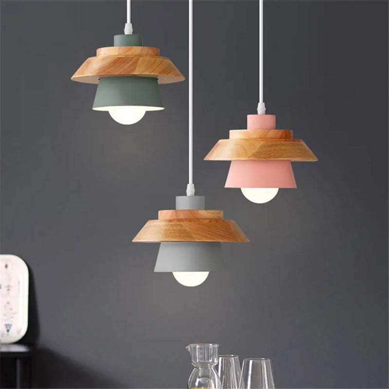 Afralia™ Modern Simplicity LED Pendant Light Iron Wooden Lamp for Living Room Restaurant