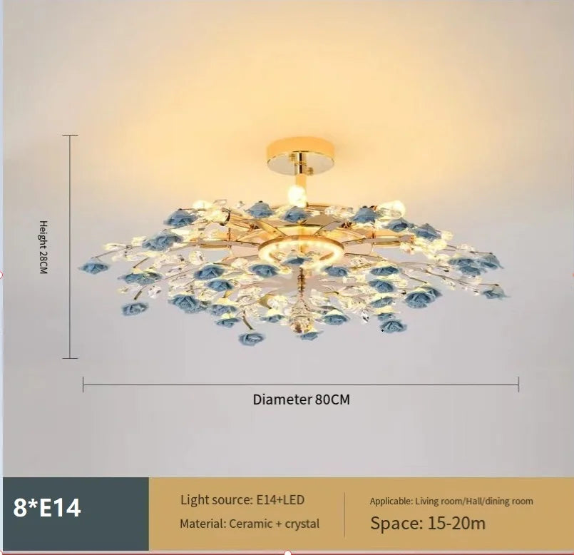 Afralia™ Ceramic Flower Crystal Ceiling Light - Modern Luxe LED Nordic Room Lamp