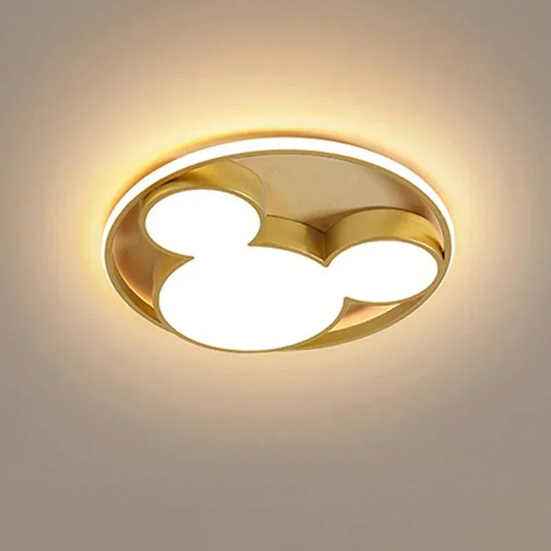 Afralia™ Mickey Mouse Cartoon Ceiling Light: Modern Creative LED Gold Lamp for Kids' Room