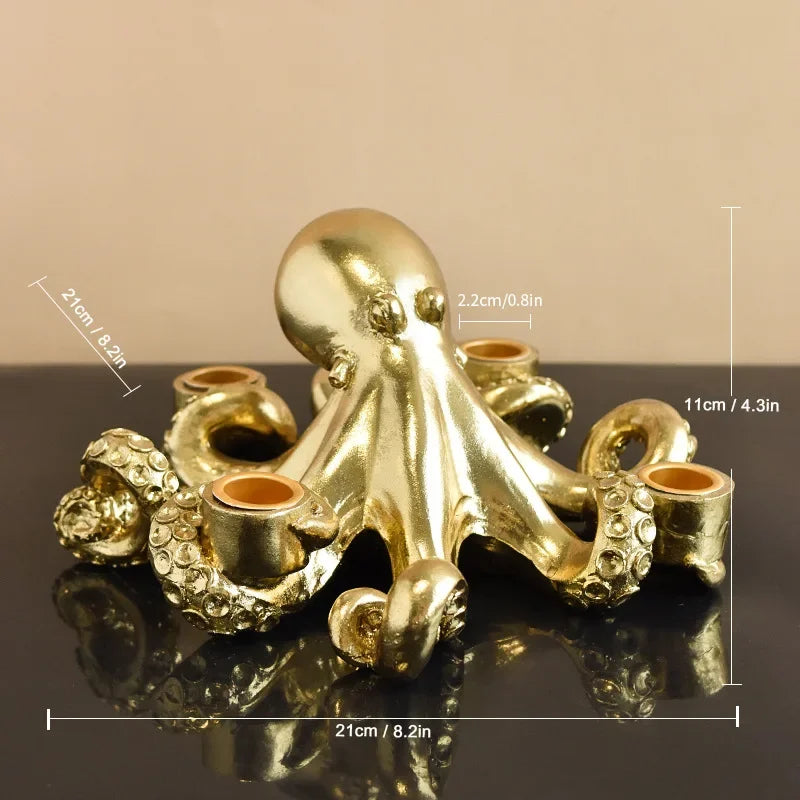 Afralia™ Golden Octopus Sculpture Candle Holder Candelabrum for Home Decoration