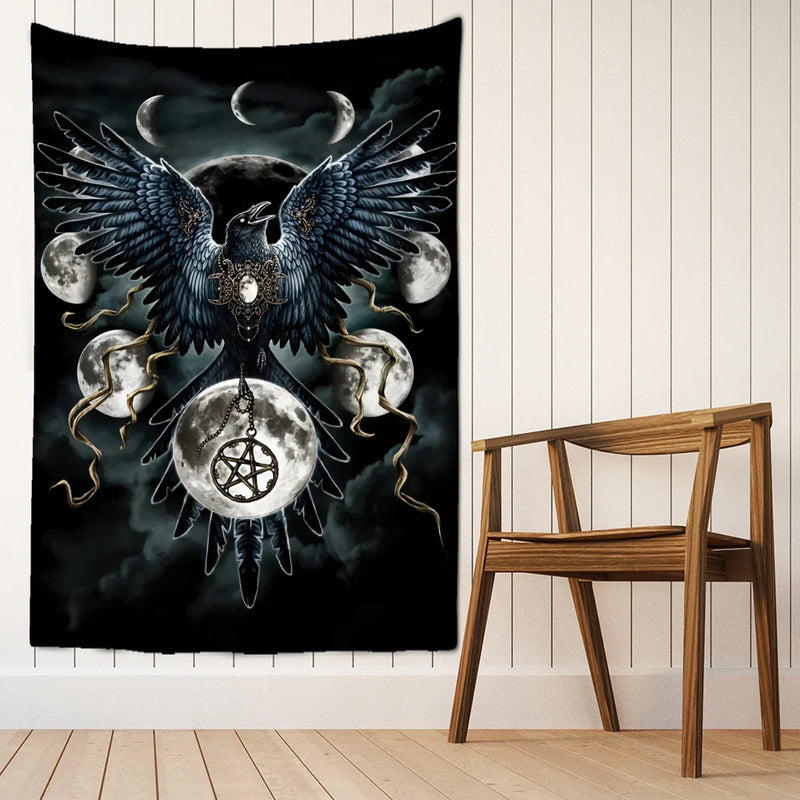 Afralia™ Condor Moon Universe Tapestry - Dark Starry Psychedelic Hippie Wall Hanging