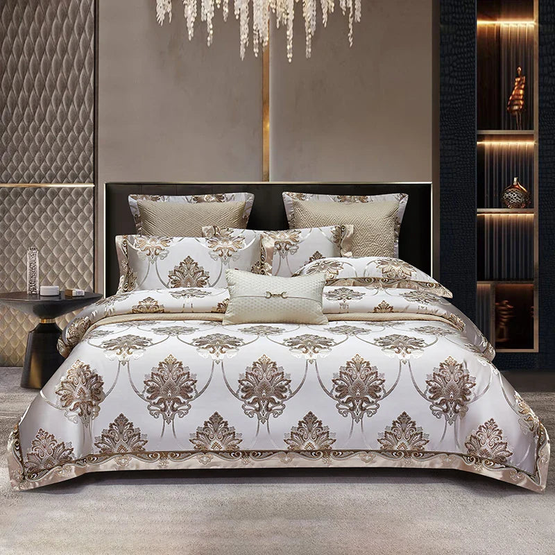Afralia™ Luxe Purple European Jacquard Cotton Bedding Set: Duvet Cover, Sheet, Pillowcase
