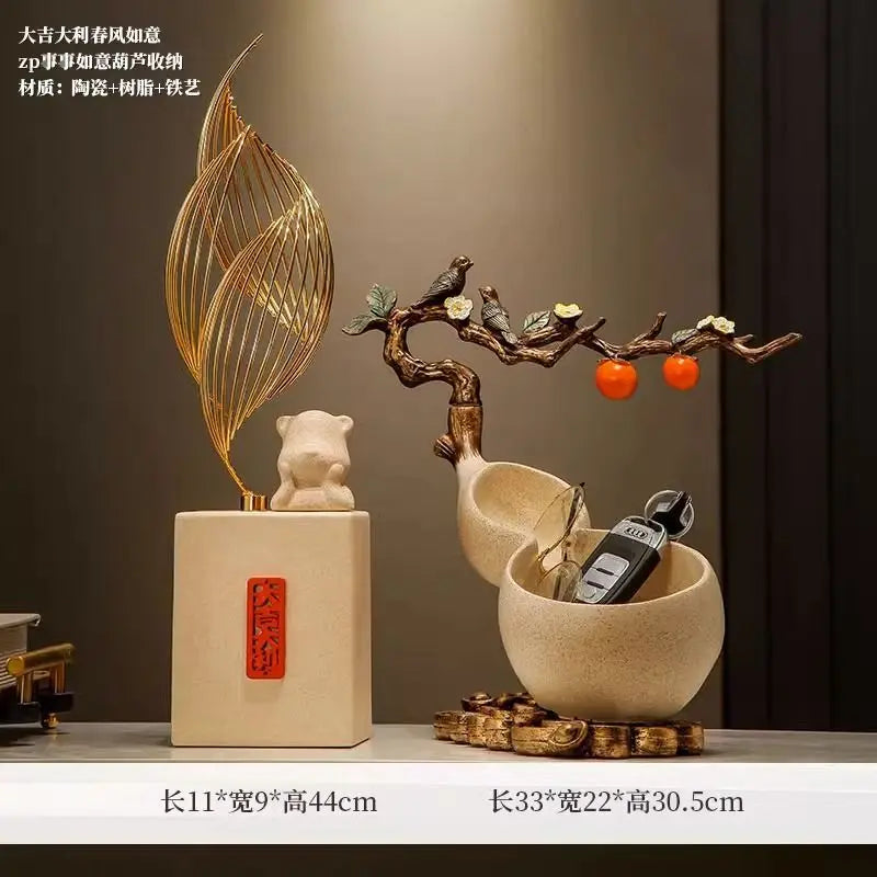 Afralia™ Chinese Gourd Key & Desktop Storage Decoration for Wealth Attraction