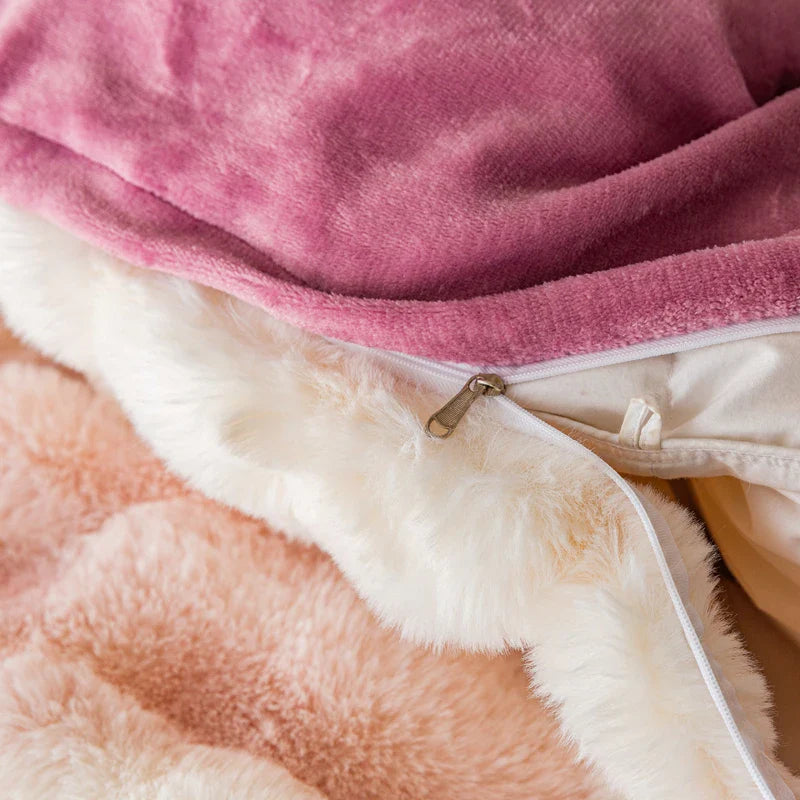 Afralia™ Velvet Faux Fur Bedding Set: Duvet, Sheet, Pillowcases - Gradient Warmth, Luxury Winter Collection