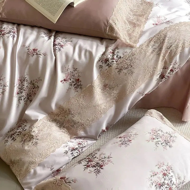Afralia™ Vintage Lace Princess Floral 1000TC Egyptian Cotton Bedding Set