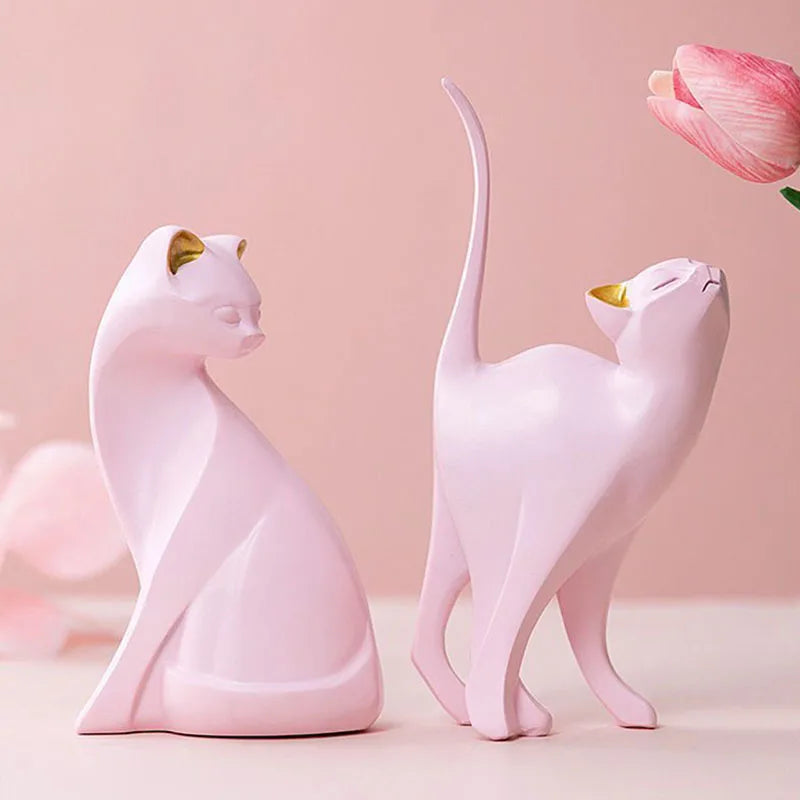 Afralia™ Pink Cat Sculpture for Modern Home Decor and Shelf Display