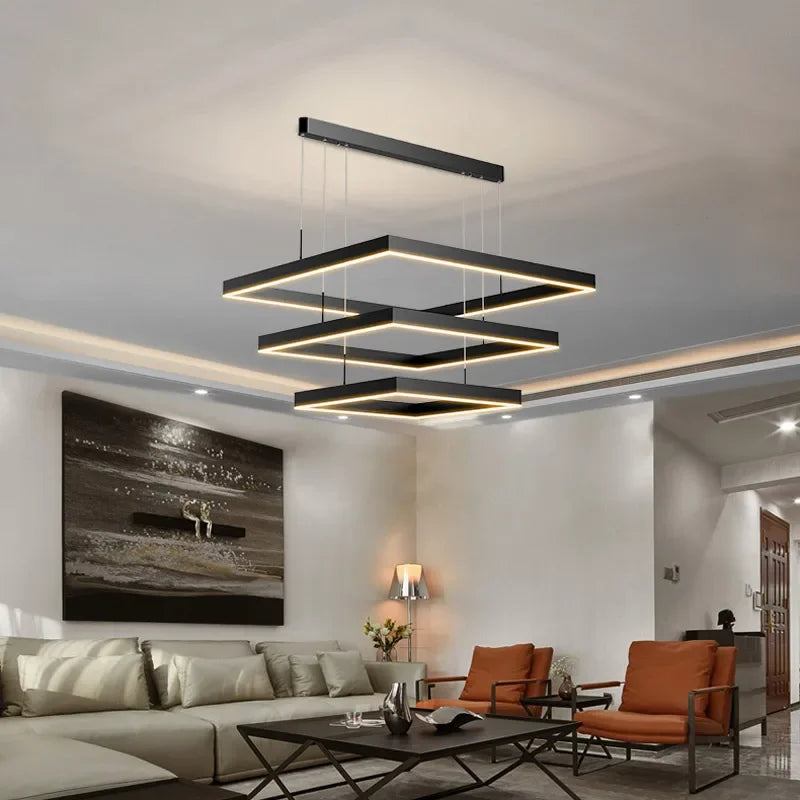Afralia™ Modern Black Aluminum Square Pendant Light for Home Loft Decor