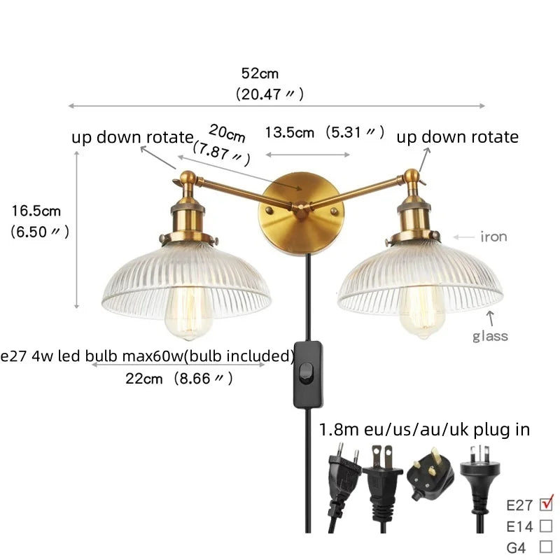 Afralia™ Vintage Loft Art Glass Wall Lamp - LED Study Aisle Bedside Light