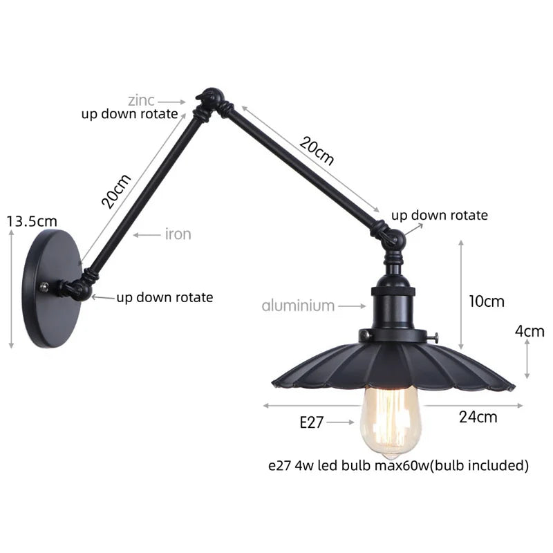 Afralia™ Vintage Loft LED Wall Lights with Pull Chain Switch for Bathroom Mirror, Stair, Living Room