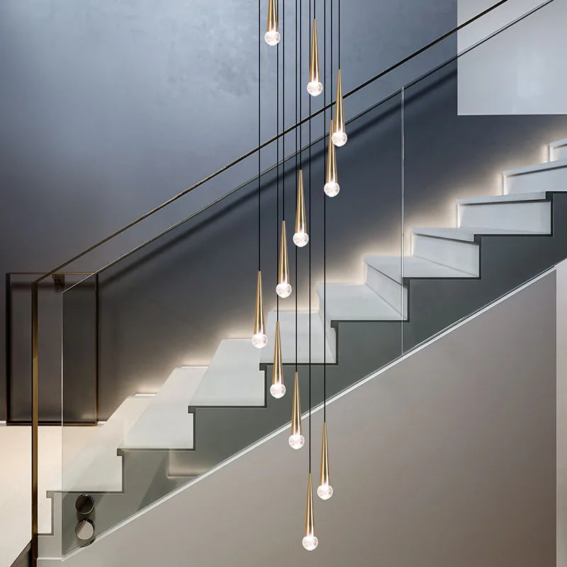 Afralia™ Crystal LED Stair Chandelier: Luxury Long Stair Lighting Fixture with Creative Island Design