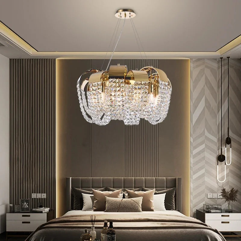 Afralia™ Modern Gold Crystal Chandelier LED Light Fixture Luxury Living Room Decor
