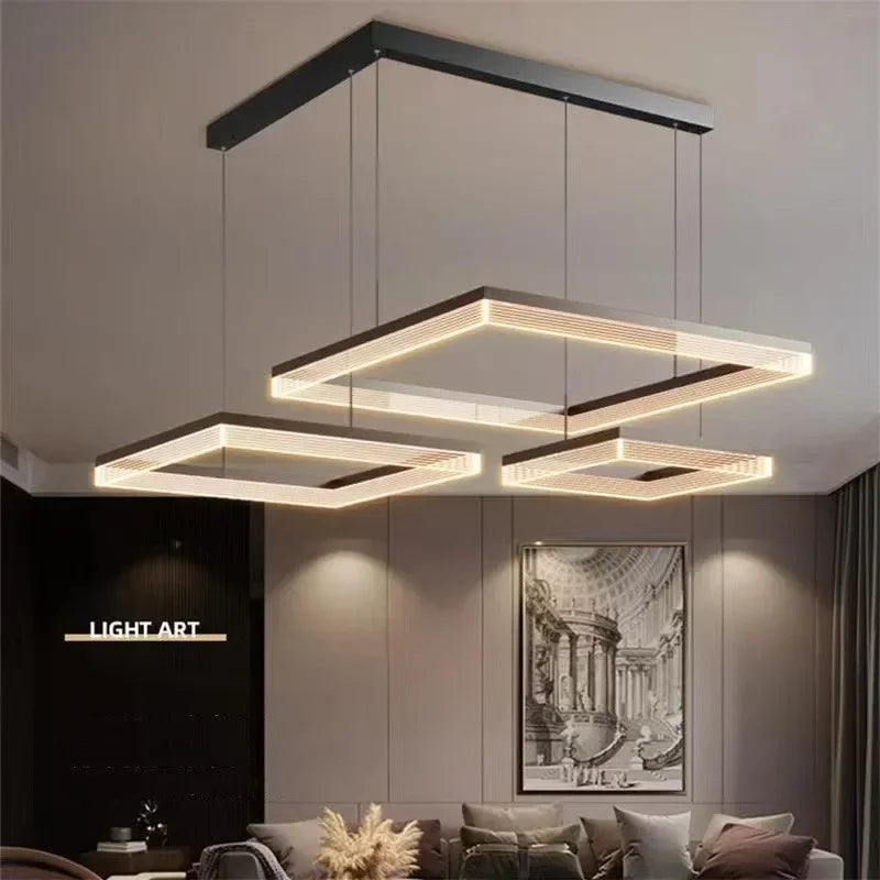 Afralia™ Nordic Black Square LED Chandelier: Dimmable Modern Lighting for Living Room, Bedroom