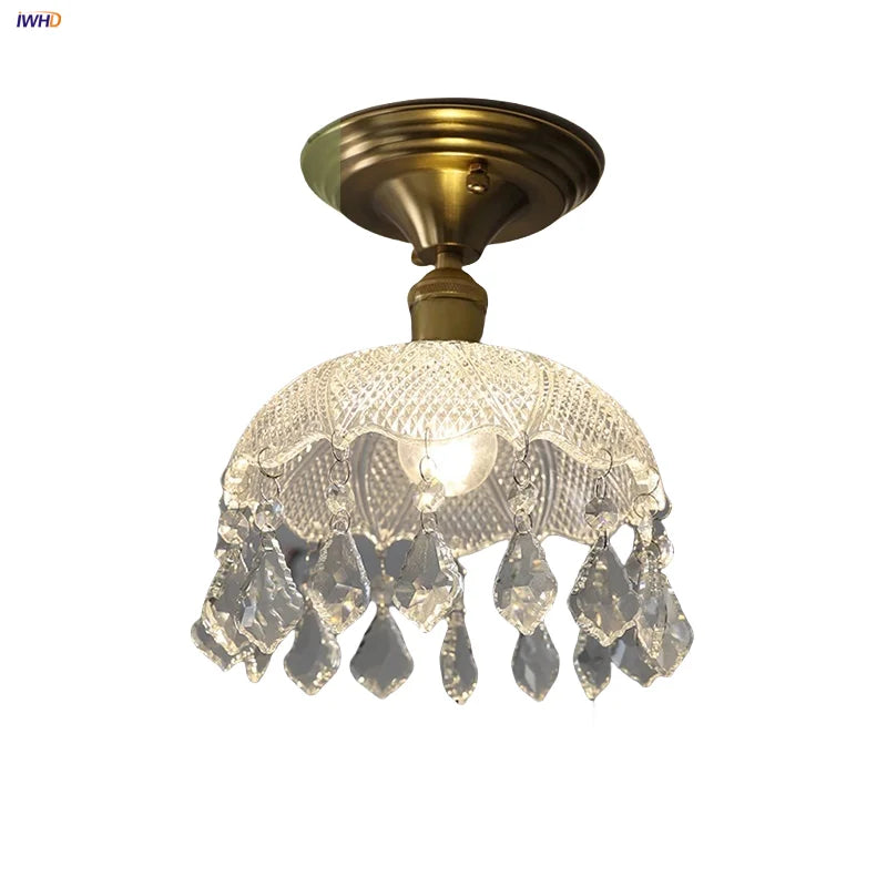 Afralia™ Glass Grid LED Ceiling Lamp: Luxury Crystal Nordic Copper Ceiling Lights