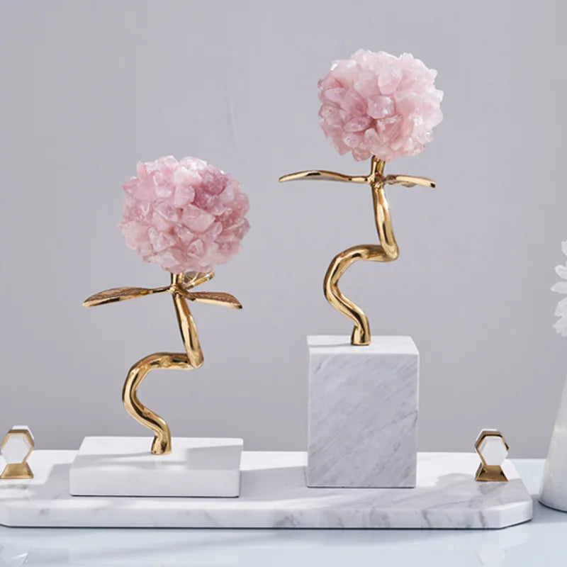 Afralia™ Pink Crystal Original Stone Decoration Bookcase