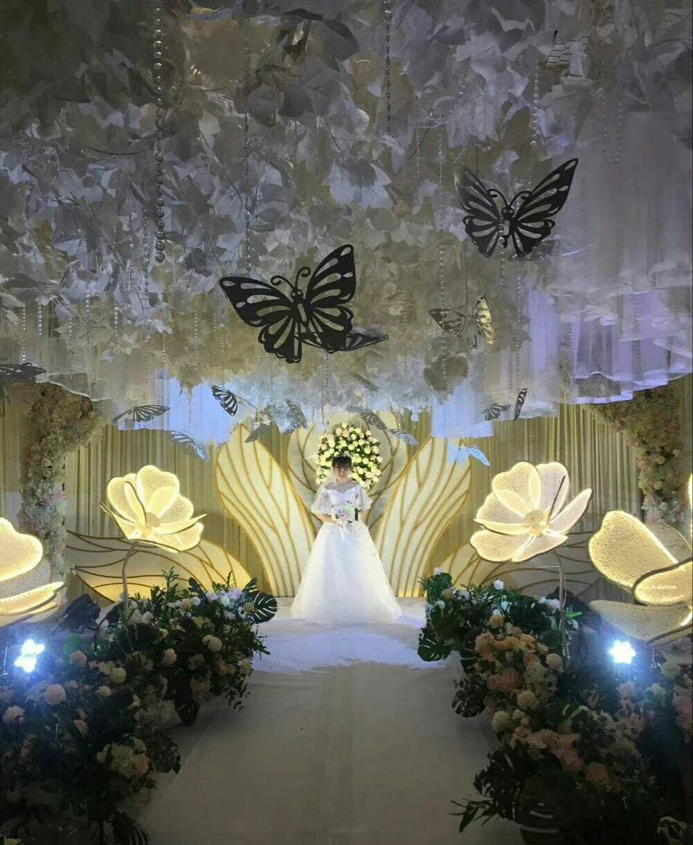 Luminous LED White Lace Flower Lamp for Wedding and Events by Afralia™