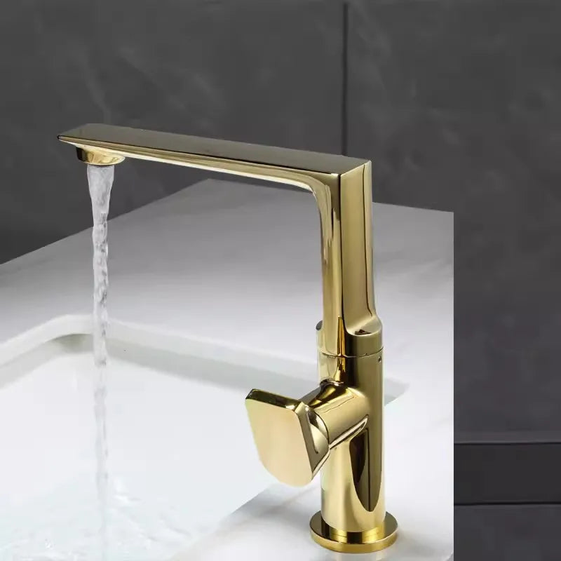 Afralia™ Gold Brass Bathroom Basin Faucet, Single Handle Hot & Cold Mixer Tap