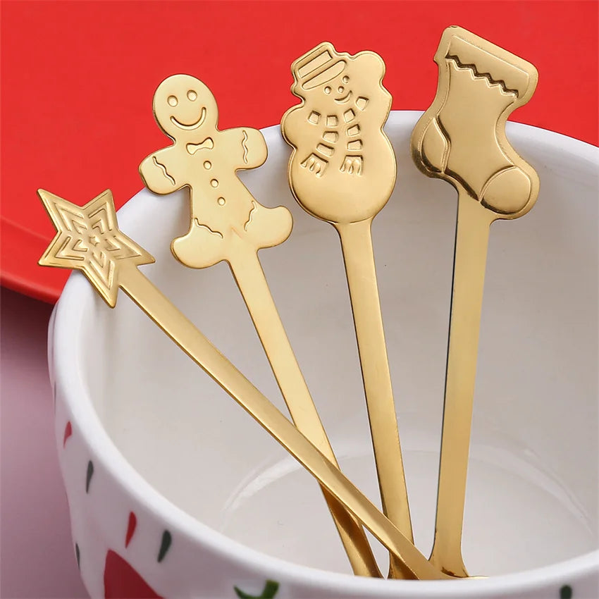 Afralia™ Christmas Coffee Spoons Gift Box - Stainless Steel Festive Cutlery Spoon Set
