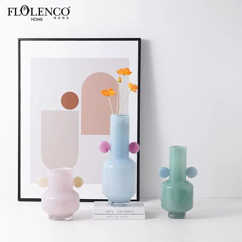 Afralia™ Stained Glass Vase with Two Ears: Floral Arrangement Room Decoration