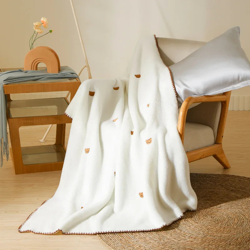 Afralia™ Baby Velvet Embroidered Blanket: Double-Sided Warm Travel Bedroom Sofa Cover