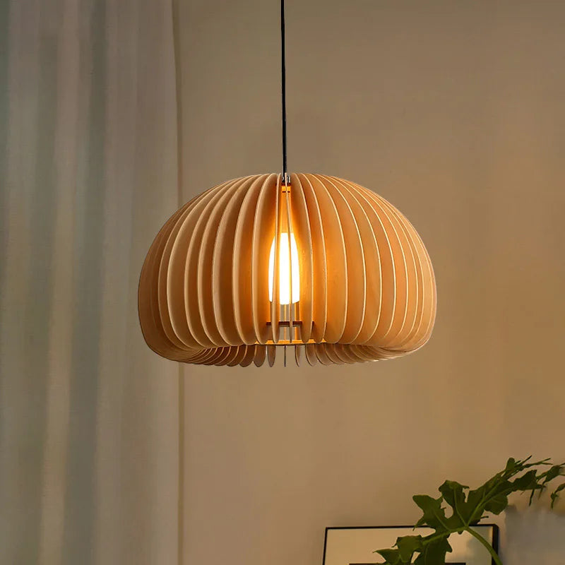 Afralia™ Wood Pumpkin Pendant Lights | Japanese Style Chandelier for Dining Room and Bedroom