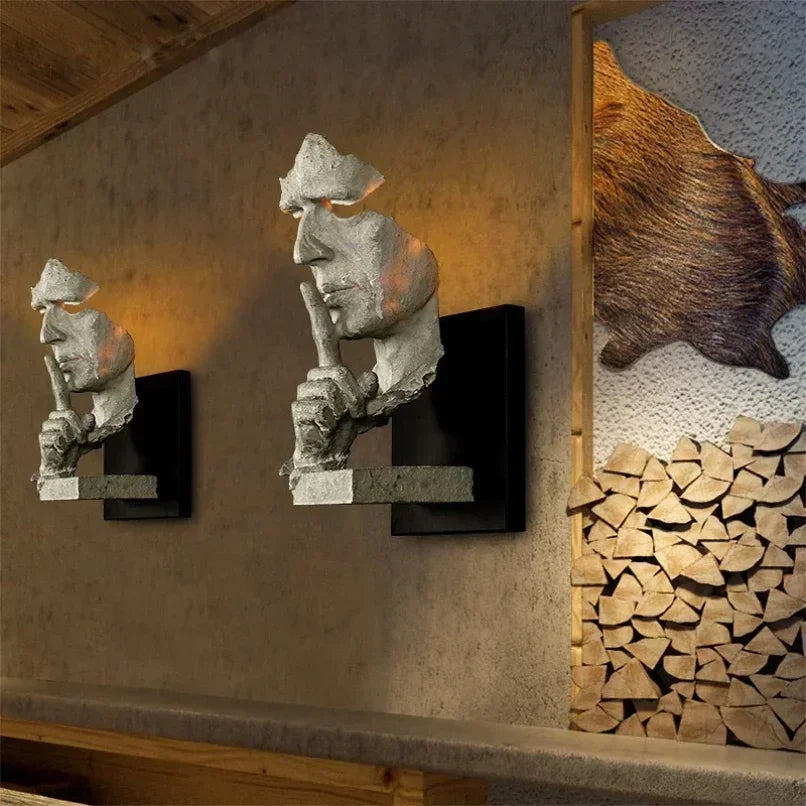 Afralia™ Retro Silence Is Gold Resin Wall Lamp for Home Entrance and Study Room Decor