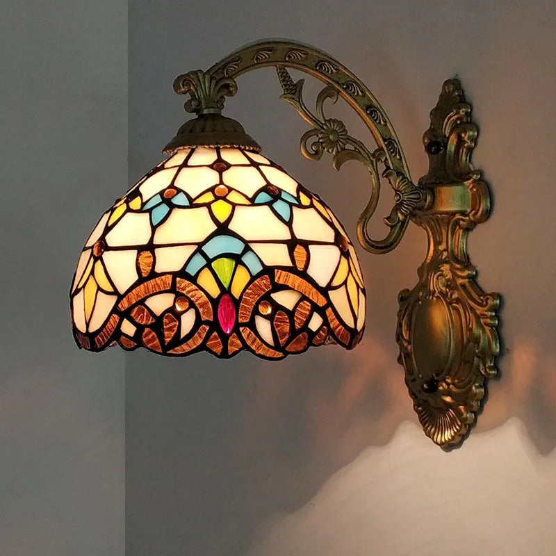 Afralia™ Tiffany Glass Wall Lamp Colorful Art Light for Living Room Bedroom Aesthetic Decor