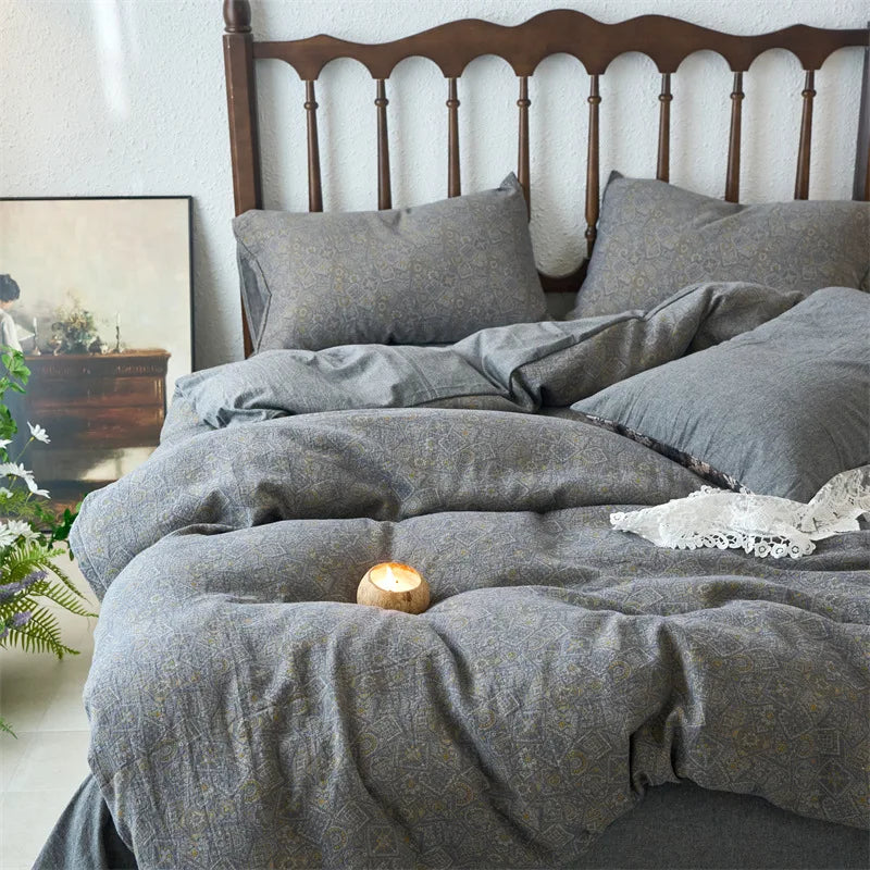 Afralia™ 100% Cotton Double-Layer Floral Jacquard Duvet Cover Set