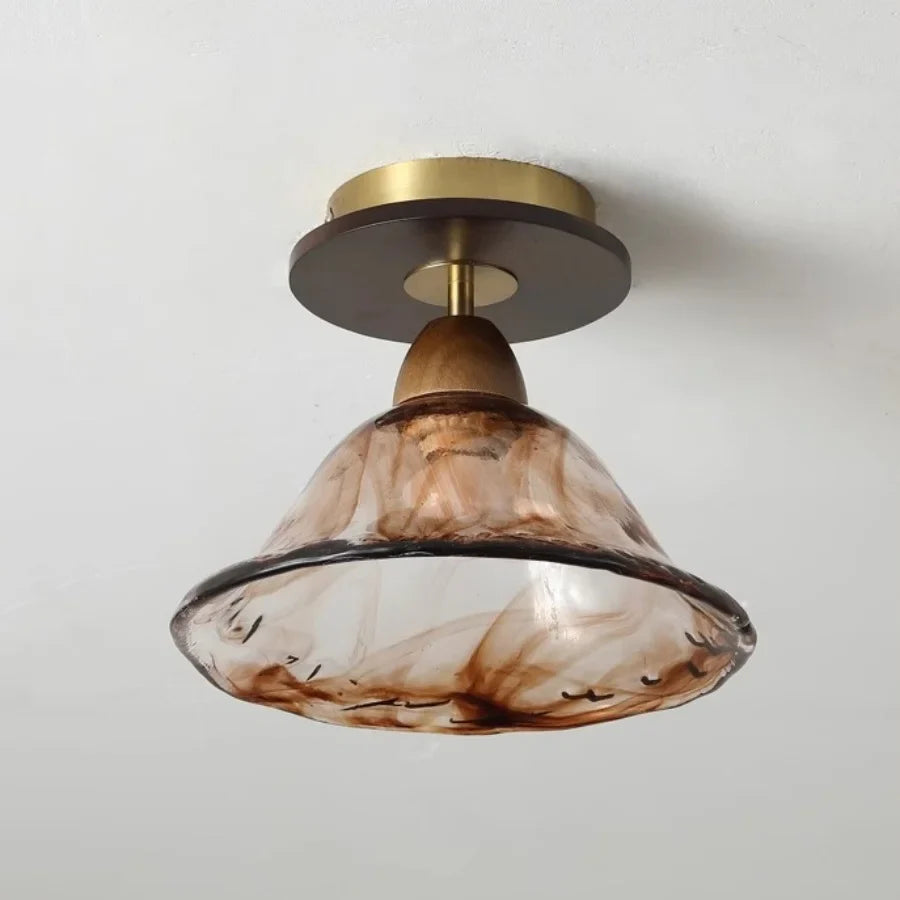Afralia™ Wood & Glass Ceiling Light for Living Room, Vintage Loft Interior LED Lighting