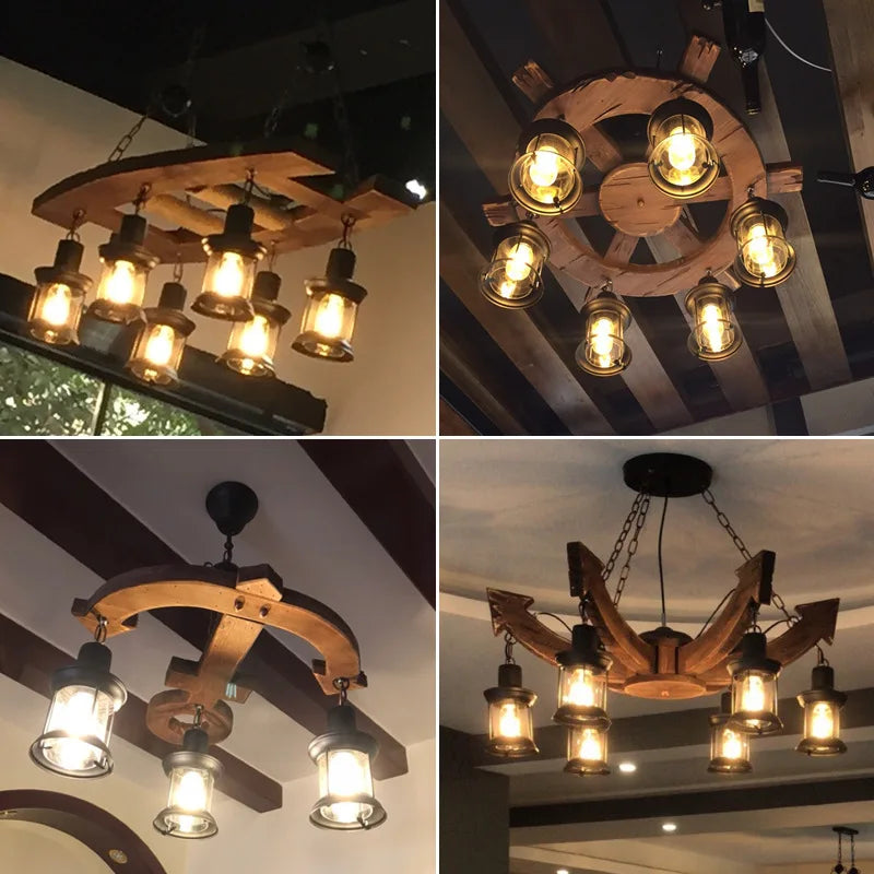 Afralia™ Wooden LED Chandelier for Rustic Decor Lighting in Dining Room and Bar