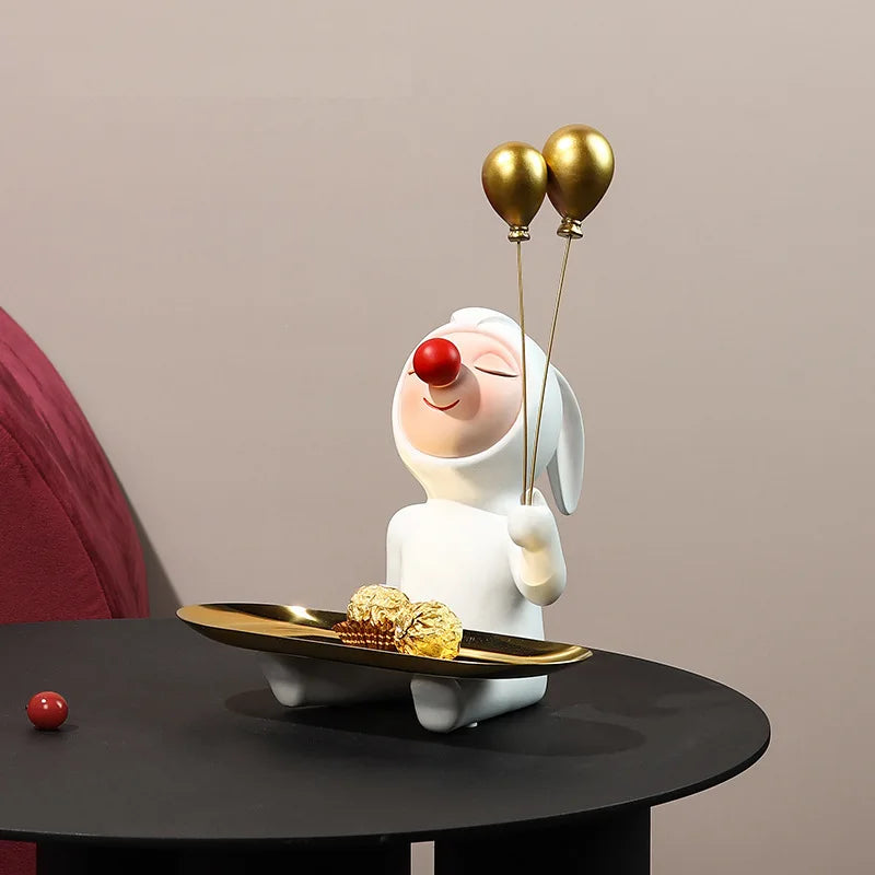 Afralia™ Clown Bust Sculpture: Golden Candy/Key Tray Kids Balloons Figurine Decor