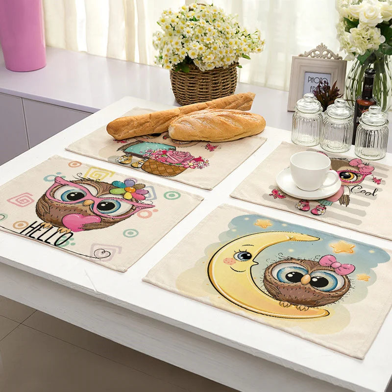 Afralia™ Cute Owl Animal Placemat Music Bird Kitchen Dining Table Mats Coaster Bowl Cup Mat