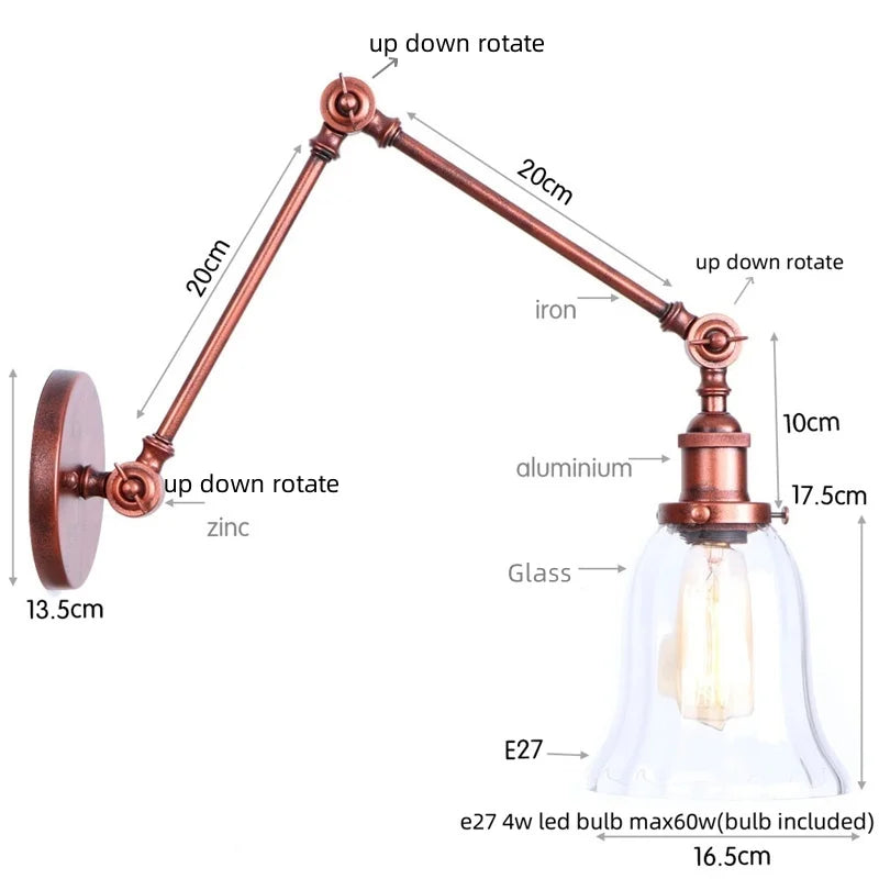 Afralia™ Vintage Loft LED Wall Light - Industrial Glass Iron Lamp