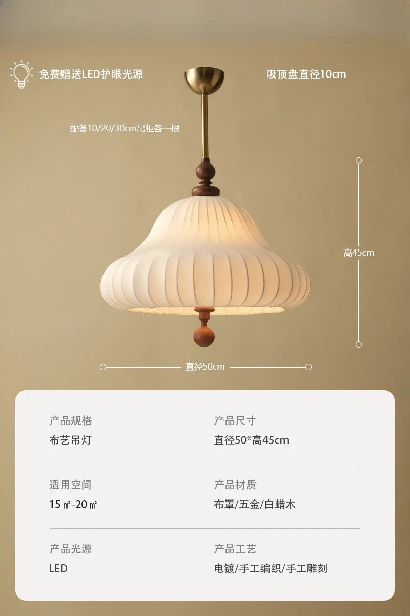 Afralia™ Wabi-sabi Zen Art Wooden Pendant Lights LED E27 Fabric Hanging Lamp