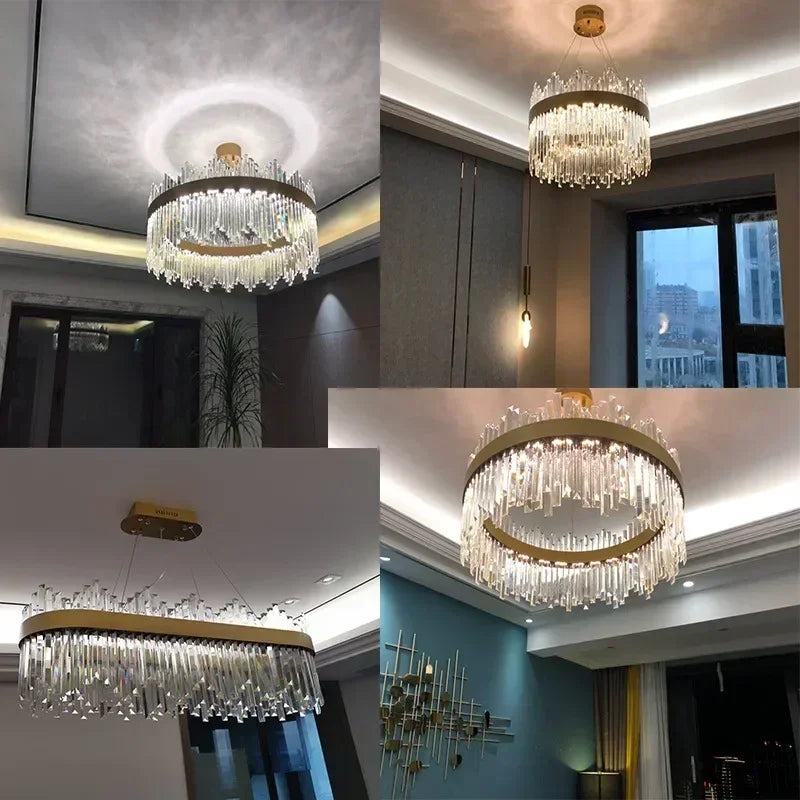 Afralia™ Crystal Gold Ceiling Pendant Light for Living Room Dining Kitchen