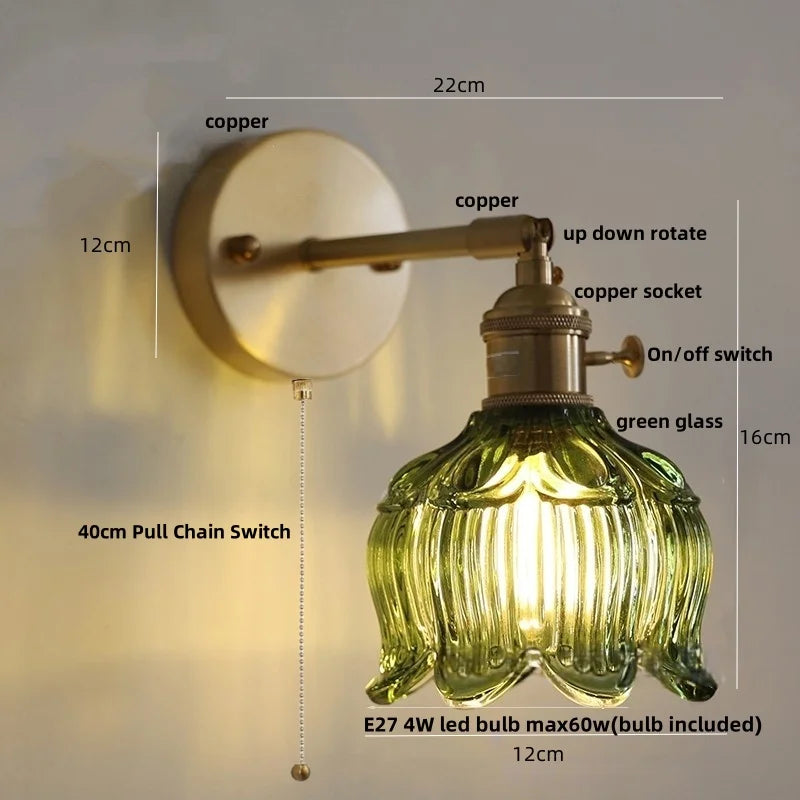 Afralia™ Flower Glass LED Wall Lights | Modern Bedroom Hotel Lamp